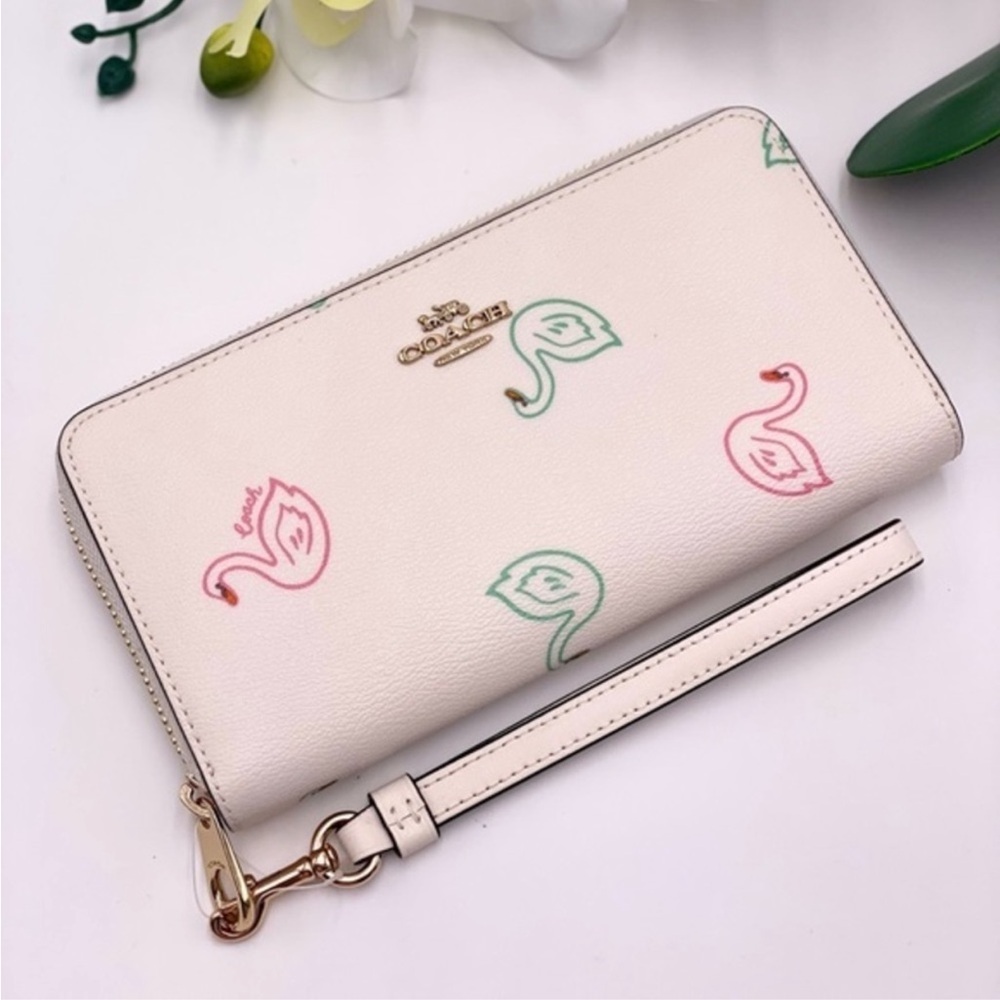 COACH Long Zip Around Wallet With Swan patern